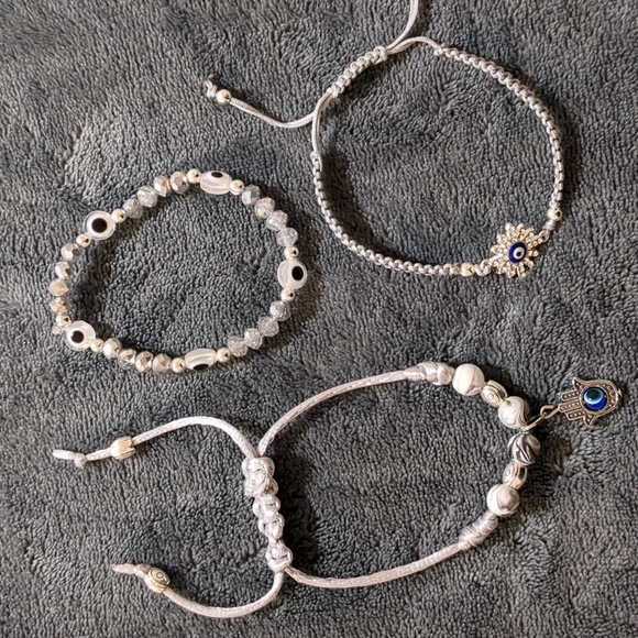 Evil Eye 3 bracelet lot silver grey - Picture 1 of 7